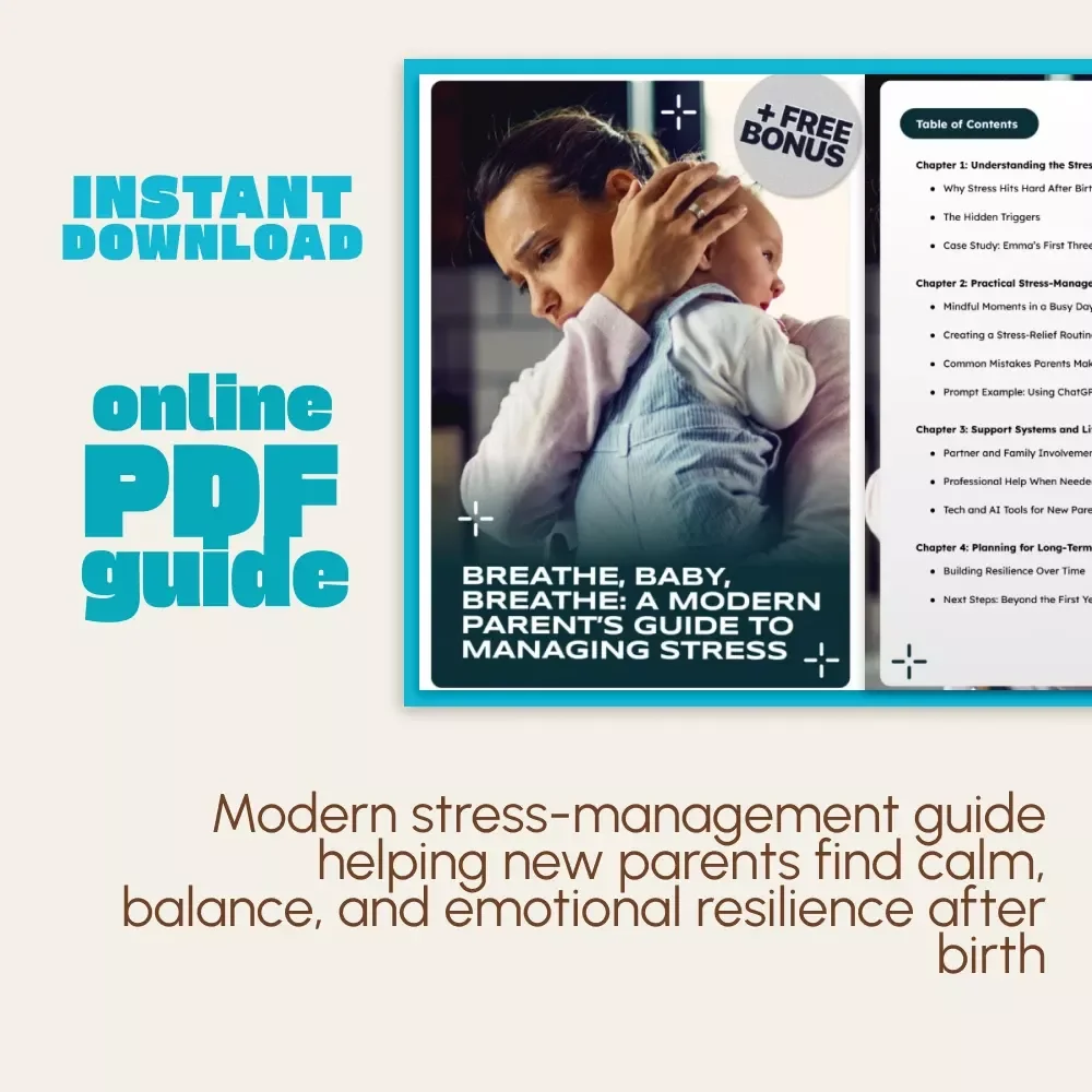 Breathe, Baby, Breathe: A Modern Parent’s Guide to Managing Stress | Digital Parenting eBook, Mindfulness Guide, Stress-Relief Checklist for New Moms & Dads | Emotional Wellness Support for Parents