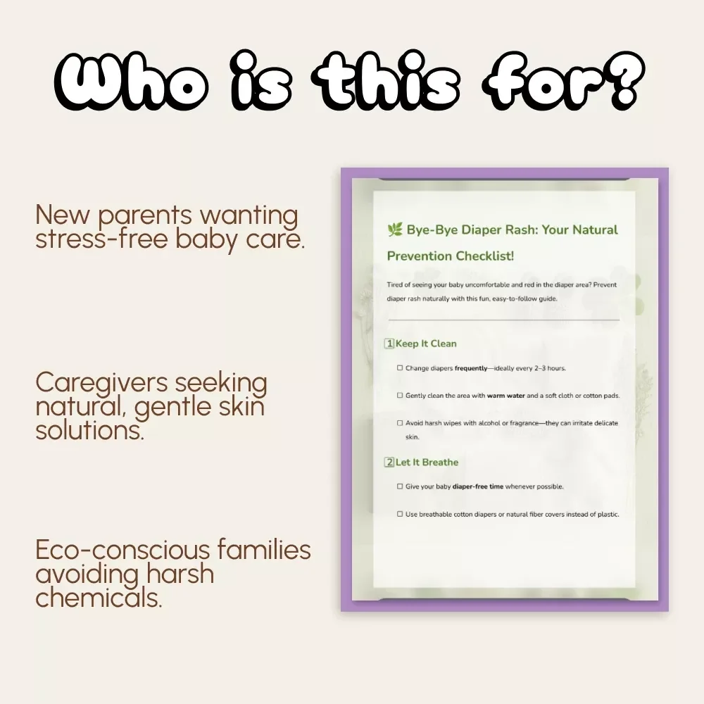 Bye-Bye Diaper Rash: Your Natural Prevention Checklist | Printable Baby Care Guide | How to Prevent Diaper Rash Naturally | Natural Baby Skincare Digital Download