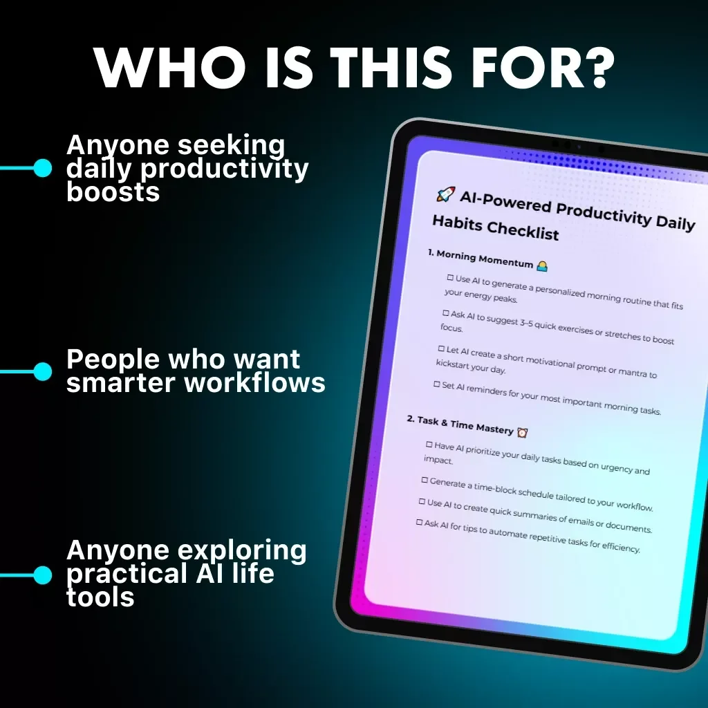 AI-Powered Productivity Daily Habits Checklist | Digital Download | How to Use AI to Create Daily Habits for Productivity | Printable Routine Guide for Focus & Time Management