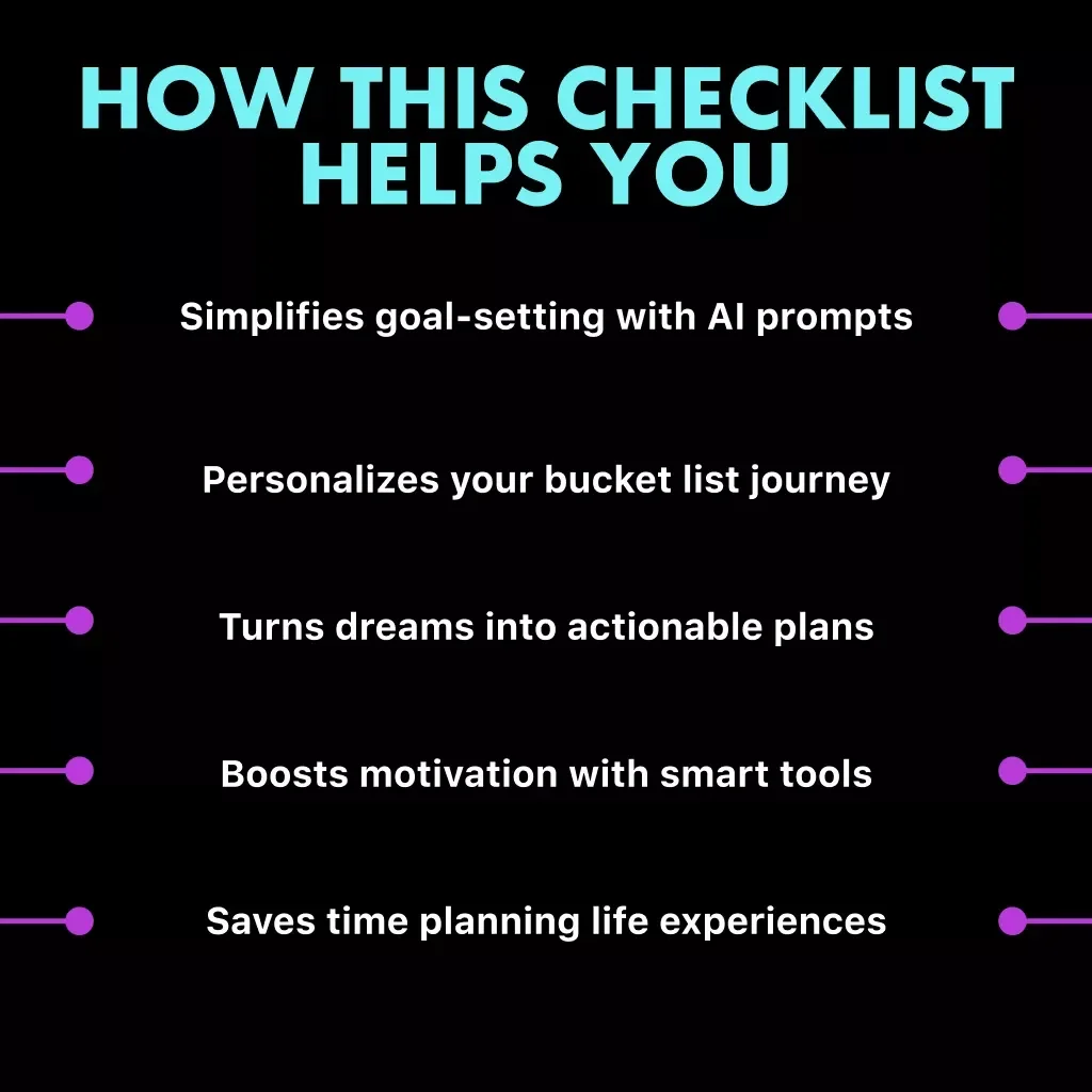 The AI-Powered Bucket List Checklist | Digital Download | How to Use AI to Create Bucket Lists, Dream Goals & Life Planning Guide for Travel, Self-Growth, and Creativity