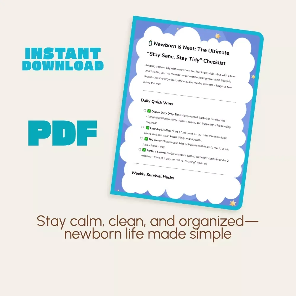 Newborn & Neat: The Ultimate “Stay Sane, Stay Tidy” Checklist | Printable Digital Download | Tips to Keep House Tidy with Newborn | Baby Organization Guide