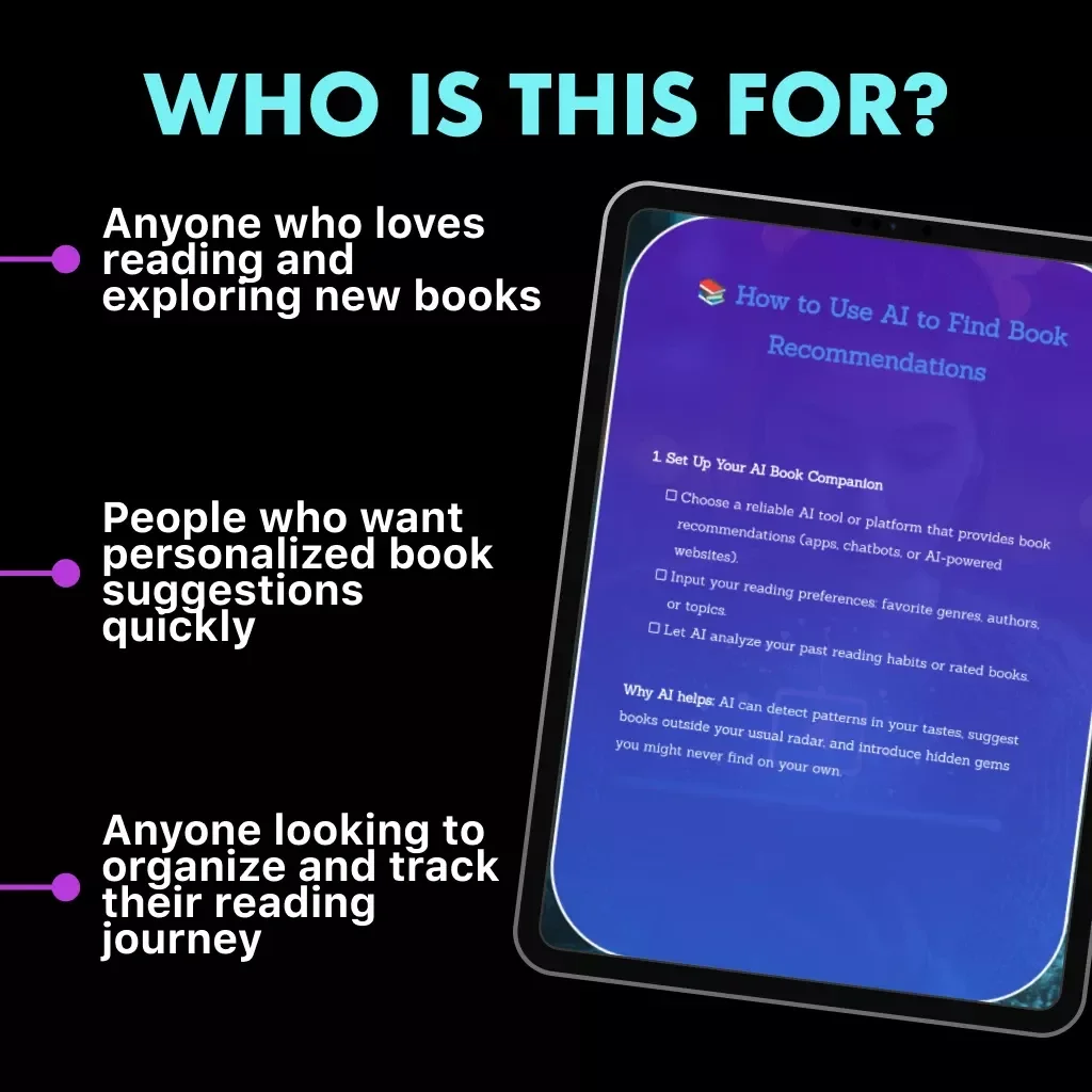 How to Use AI to Find Book Recommendations | Digital Guide, eBook & Checklist for Personalized Reading, AI Book Companion, Book Suggestions, Reading Tracker