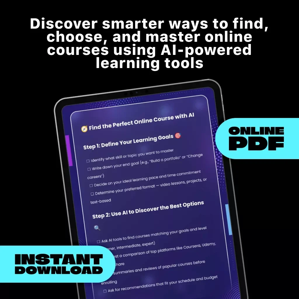 Find the Perfect Online Course with AI – Printable Checklist | Digital Download | How to Use AI to Find Online Courses Guide