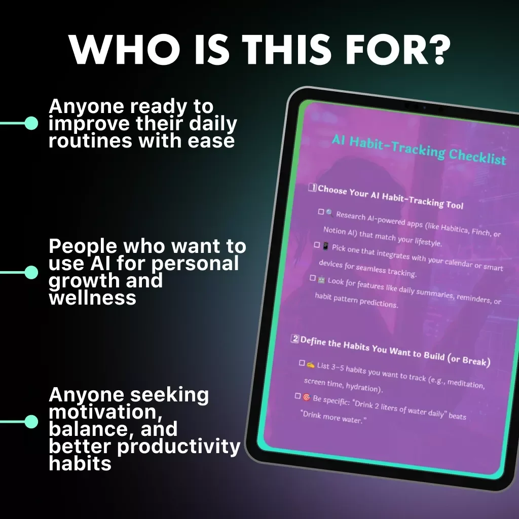 AI Habit-Tracking Checklist | Digital Download Guide for Building Better Routines with AI | Printable eBook for Productivity, Wellness & Self-Improvement