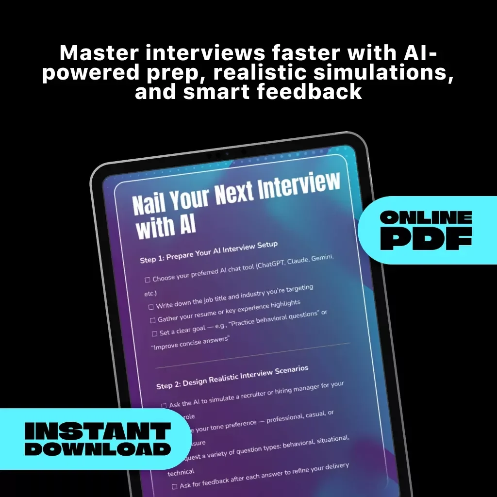 Nail Your Next Interview with AI | Digital Checklist for Job Seekers | How to Use AI to Simulate Interview Questions | Instant Download for Interview Prep Success