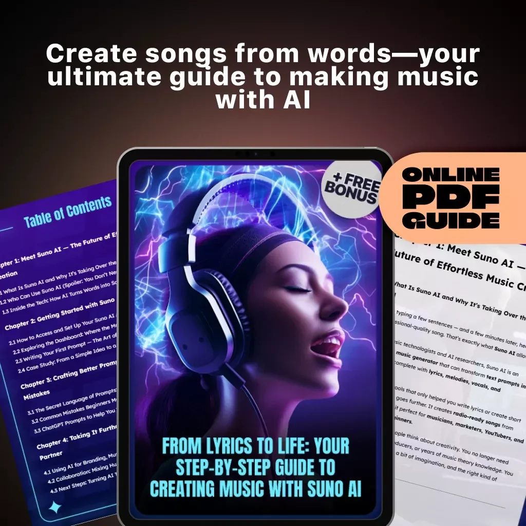 From Lyrics to Life: Your Step-by-Step Guide to Creating Music with Suno AI | Digital Download eBook | How to Use Suno AI for Effortless Songwriting & Music Creation