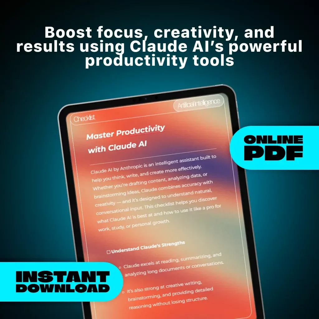 Master Productivity with Claude AI | Digital Checklist for Writers, Professionals & Creators | Learn What Is Claude AI Good For and Boost Efficiency