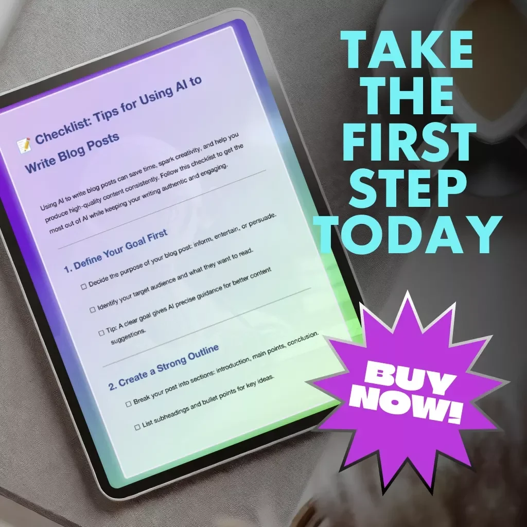 Checklist: Tips for Using AI to Write Blog Posts | Digital Download for Bloggers, Content Creators & Entrepreneurs | AI Writing Guide, Blogging Strategy & SEO Optimization Checklist