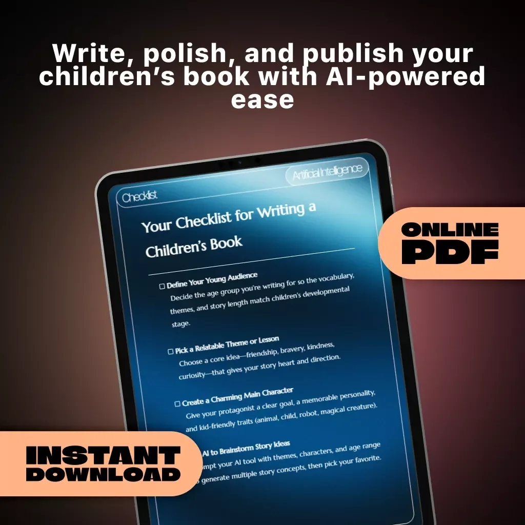Your Checklist for Writing a Children’s Book | How to Write Children's Book Using AI | Printable Author Guide for Beginners, eBook Writing Planner, Digital Download