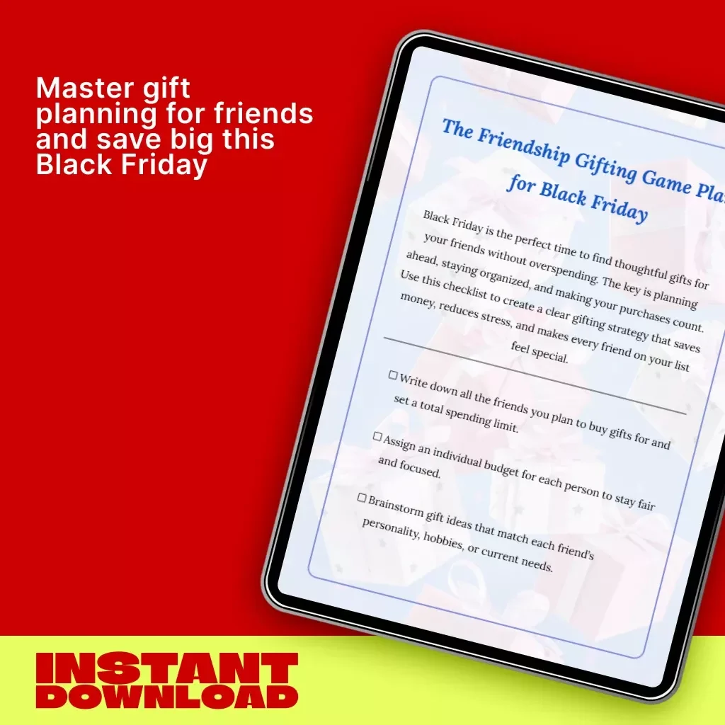 The Friendship Gifting Game Plan for Black Friday | Printable Checklist | How to Plan Gifts for Friends During Black Friday | Digital Download