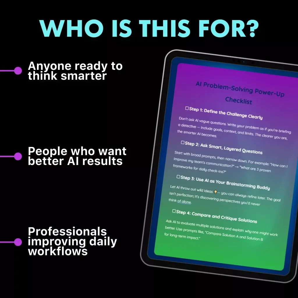 AI Problem-Solving Power-Up Checklist | Digital Download for How to Use AI to Develop Problem-Solving Skills | AI Strategy & Critical Thinking Guide for Entrepreneurs, Students, and Professionals