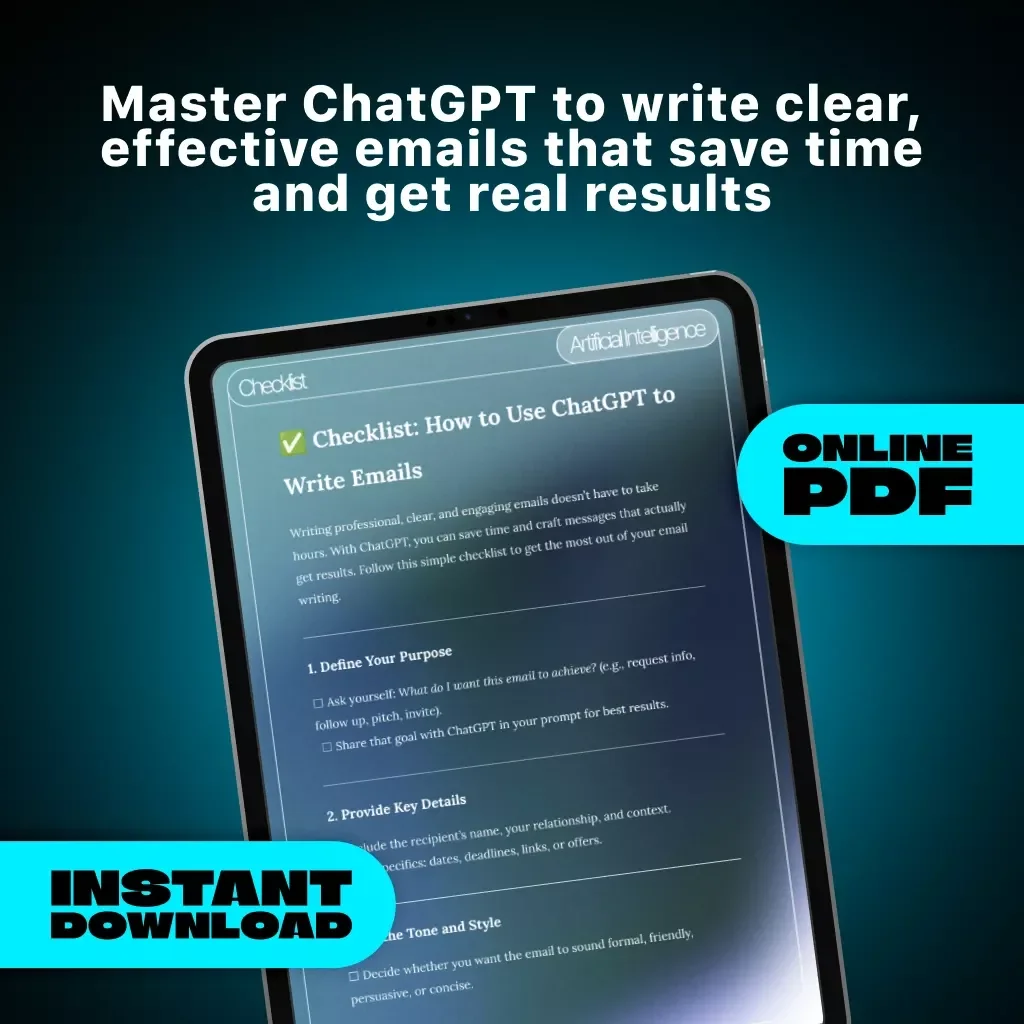 Checklist: How to Use ChatGPT to Write Emails | Email Writing Guide | Digital Download for Professionals, Entrepreneurs & Creators | Learn how to use ChatGPT to write emails that get results