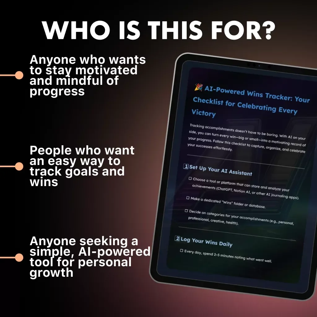 AI-Powered Wins Tracker: Your Checklist for Celebrating Every Victory | Digital Download | Productivity eBook | Self-Growth & Motivation Guide | AI Journaling & Goal Tracker Template