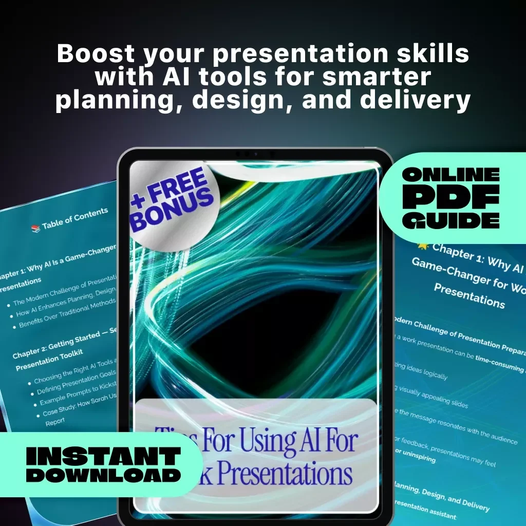 Tips for Using AI for Work Presentations | Digital Guide for Smarter Slide Design, Planning & Delivery | Boost Productivity with AI Tools for Work Presentations