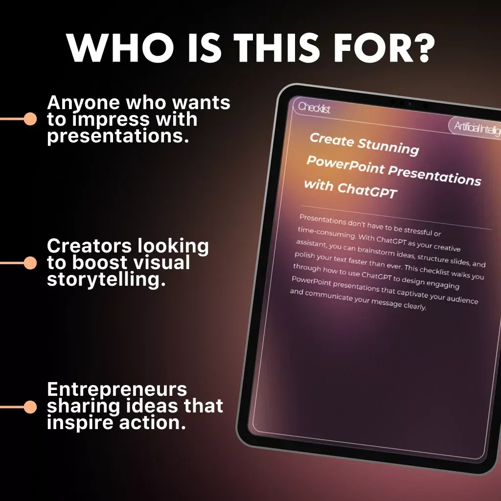 Create Stunning PowerPoint Presentations with ChatGPT | Printable Checklist for Easy Slide Design, AI Content Creation & Presentation Planning | How to Use ChatGPT to Create PowerPoint Presentations