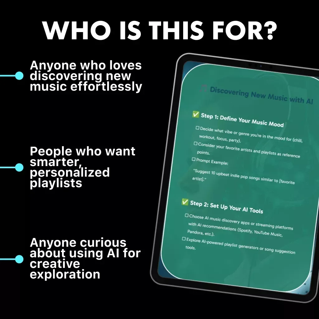 Discovering New Music with AI | Digital Music Discovery Guide, AI Playlist Creation eBook, Music Mood Exploration Checklist for Spotify & YouTube Music Lovers