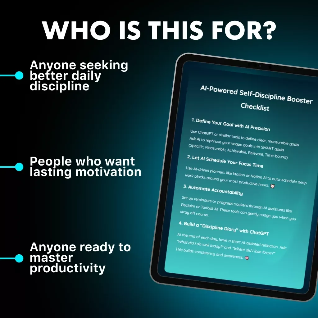 AI-Powered Self-Discipline Booster Checklist | Digital Download | How to Use AI to Improve Self-Discipline Guide | Productivity & Habit Tracker Printable