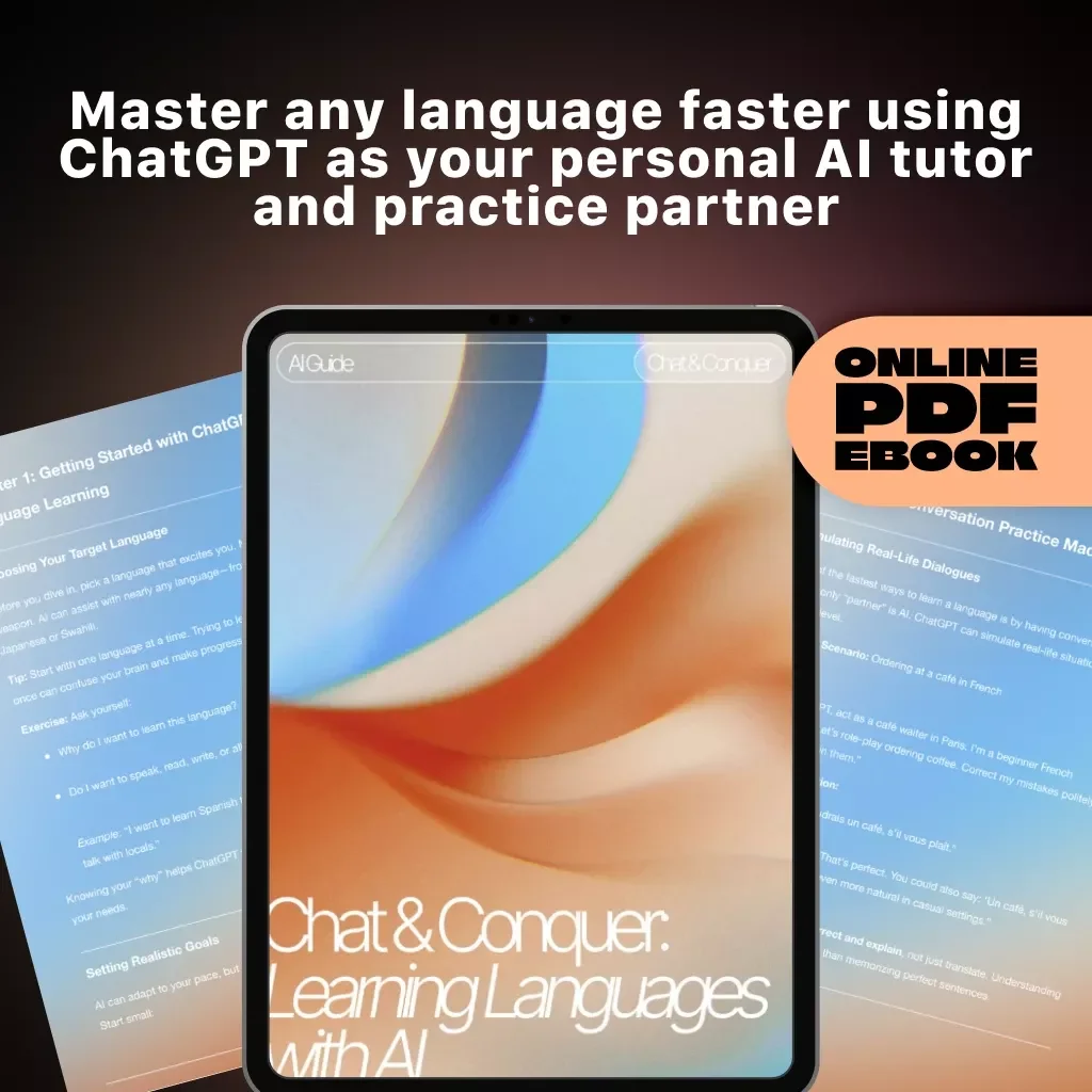 Chat & Conquer: Learning Languages with AI | How to Use ChatGPT to Learn a Language | Digital eBook Guide for Language Learners