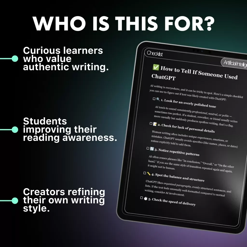 How to Tell If Someone Used ChatGPT – Printable & Digital Checklist | AI Writing Detector | Instant Download Guide for Teachers, Editors & Curious Readers
