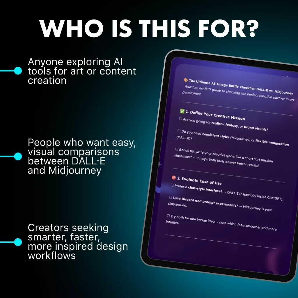 The Ultimate AI Image Battle Checklist: DALL·E vs Midjourney | Creative Comparison Guide for Artists, Designers & Digital Creators | AI Art Prompt Journal & Productivity Companion | dalle vs midjourney Digital Download