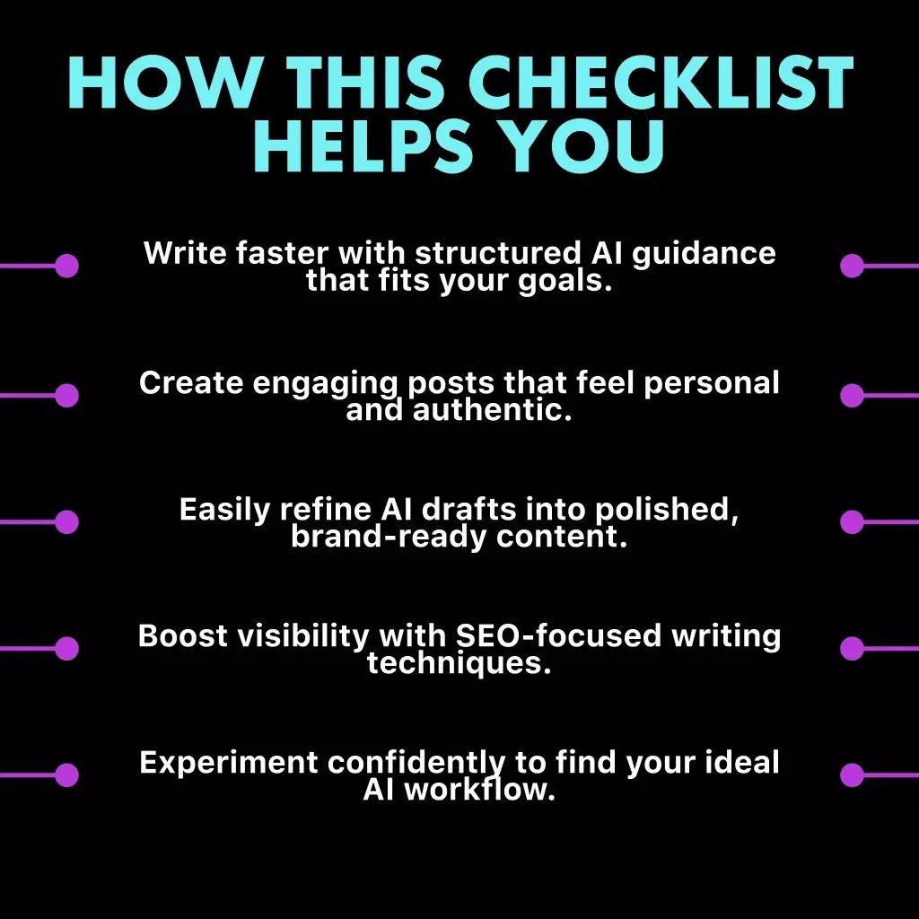 Checklist: Tips for Using AI to Write Blog Posts | Digital Download for Bloggers, Content Creators & Entrepreneurs | AI Writing Guide, Blogging Strategy & SEO Optimization Checklist