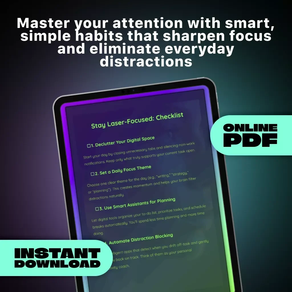 Stay Laser-Focused: Checklist | Digital Productivity Guide for Professionals | How to Use AI to Improve Focus on Work