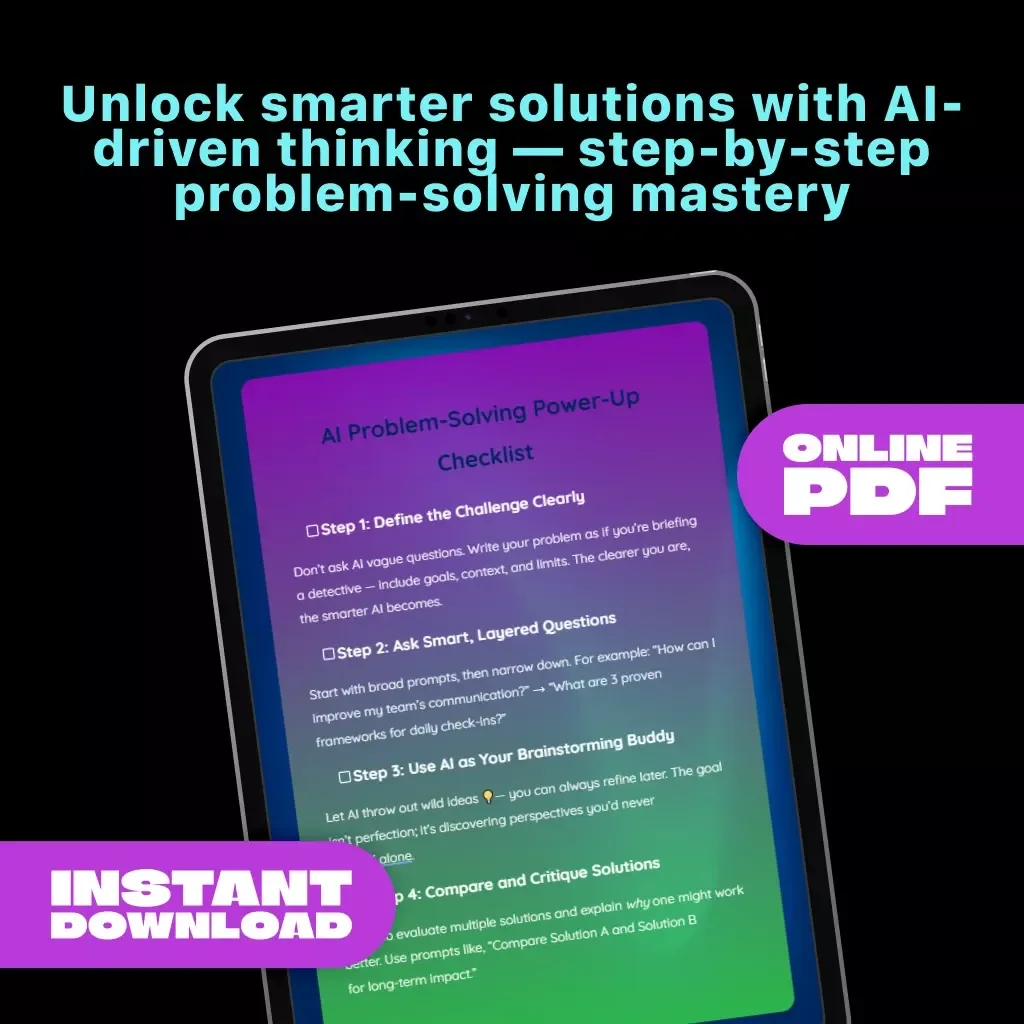 AI Problem-Solving Power-Up Checklist | Digital Download for How to Use AI to Develop Problem-Solving Skills | AI Strategy & Critical Thinking Guide for Entrepreneurs, Students, and Professionals