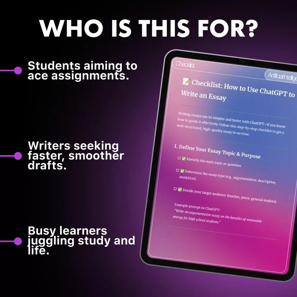 Checklist: How to Use ChatGPT to Write an Essay | Digital Download Guide for Students, Writers & Essay Help | Step-by-Step Writing Checklist