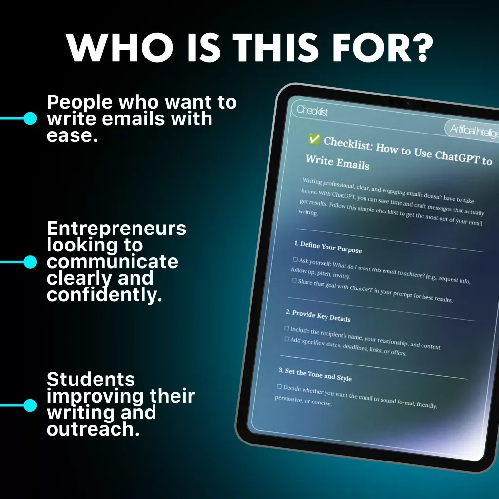 Checklist: How to Use ChatGPT to Write Emails | Email Writing Guide | Digital Download for Professionals, Entrepreneurs & Creators | Learn how to use ChatGPT to write emails that get results