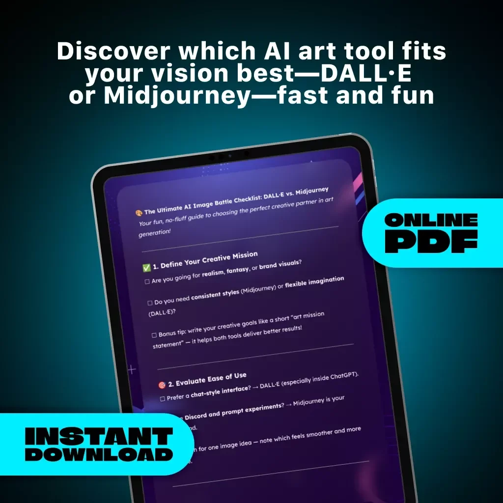 The Ultimate AI Image Battle Checklist: DALL·E vs Midjourney | Creative Comparison Guide for Artists, Designers & Digital Creators | AI Art Prompt Journal & Productivity Companion | dalle vs midjourney Digital Download