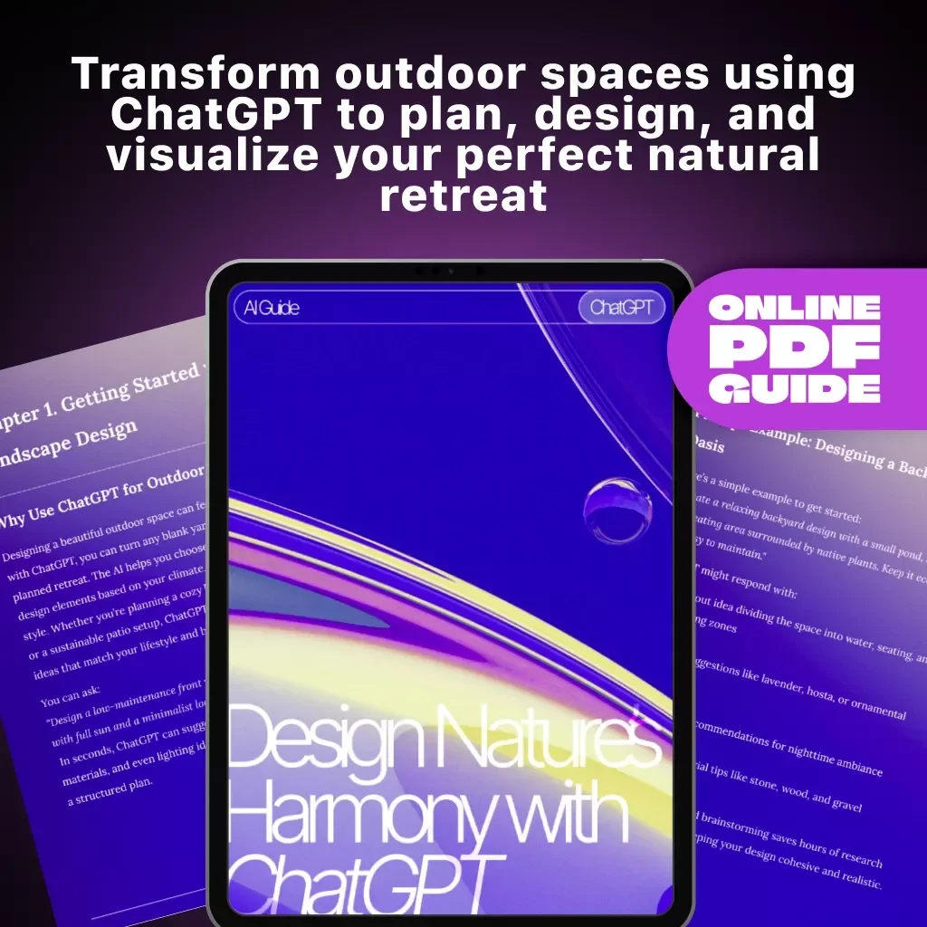Design Nature’s Harmony with ChatGPT | How to Use ChatGPT for Landscape Design | AI Garden Planning Guide for Outdoor Spaces, Backyard Makeovers, and Eco-Friendly Landscaping Ideas (Digital Download)