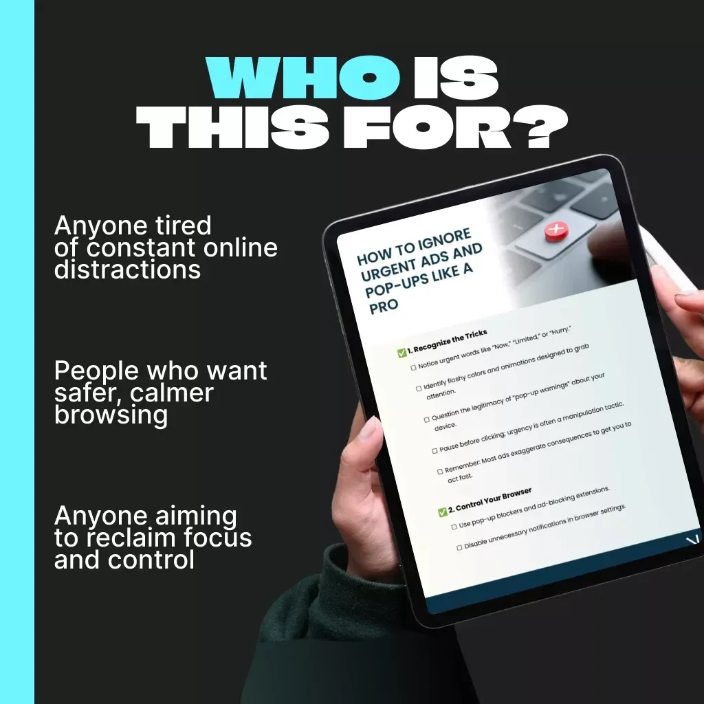 How to Ignore Urgent Ads and Pop-Ups Like a Pro | Printable Digital Checklist | Internet Focus Guide for Mindful Browsing | How to Ignore Urgent Ads and Pop-Ups