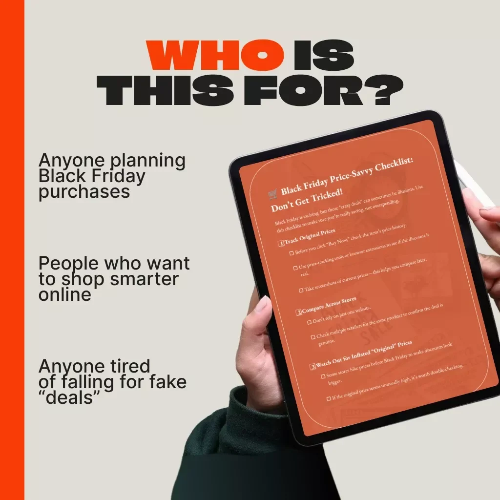 Black Friday Price-Savvy Checklist: Don’t Get Tricked! | Smart Shopper Guide to Real Discounts & How to Avoid Being Tricked by Initial Prices | Digital Download, Money-Saving Printable, Budget Planner