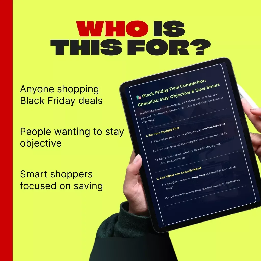 Black Friday Deal Comparison Checklist: Stay Objective & Save Smart | Best Way to Stay Objective While Comparing Deals | Printable Digital Download