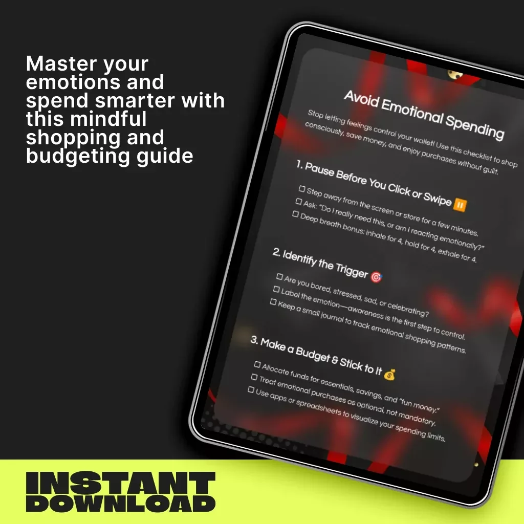 Avoid Emotional Spending | Digital Guide & Checklist for Mindful Shopping, Budget Control, and Smart Money Habits | Printable Self-Help eBook for Conscious Consumers