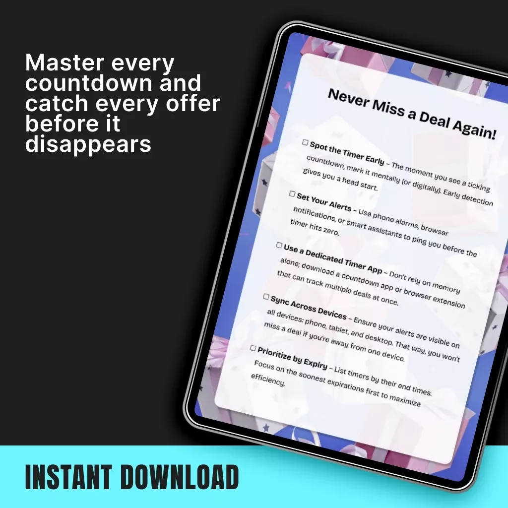 Never Miss a Deal Again – Digital Checklist for Smart Shoppers | How to Track Countdown Timers Without Missing Deals | Printable & Digital Guide for Flash Sales, Limited Offers, and Online Discounts