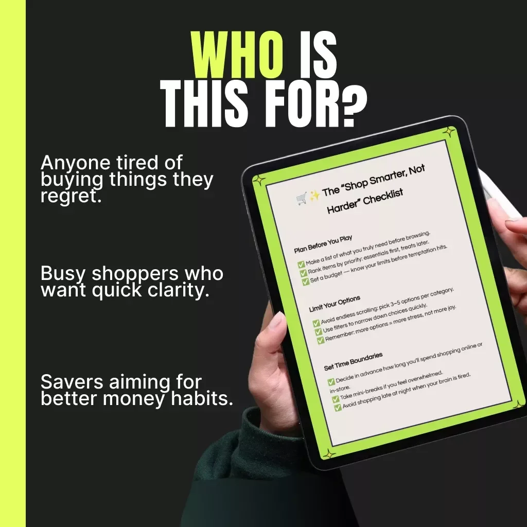 The “Shop Smarter, Not Harder” Checklist | Digital Download for Mindful Shopping, How to Avoid Decision Fatigue While Shopping, Minimalist Buyer’s Guide