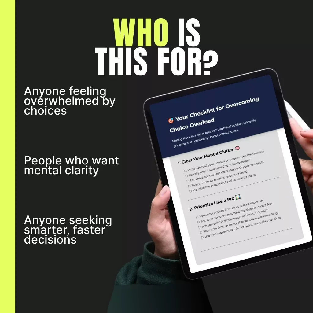 Your Checklist for Overcoming Choice Overload | Printable Digital Checklist | How to Deal with Too Many Choices | Decision-Making Guide for Clarity & Confidence