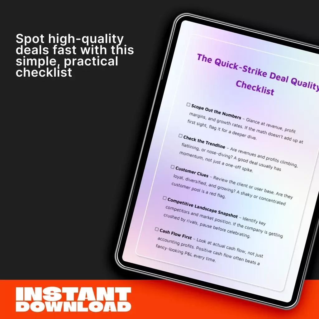 The Quick-Strike Deal Quality Checklist | Instant Digital Download | How to Evaluate Deal Quality Quickly Like a Pro