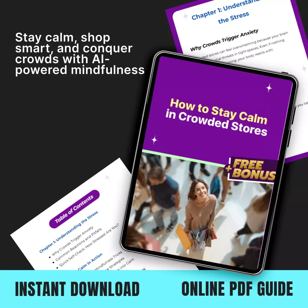 How to Stay Calm in Crowded Stores | Digital Self-Help Guide for Managing Anxiety, Mindfulness & Smart Shopping Techniques | Printable PDF Download for Stress-Free Shopping