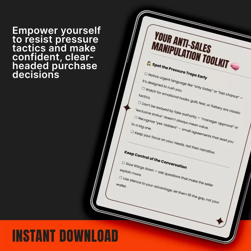 Your Anti-Sales Manipulation Toolkit | Printable Checklist for Smart Shoppers | How to Resist High-Pressure Sales & Emotional Persuasion | Digital Download Self-Protection Guide