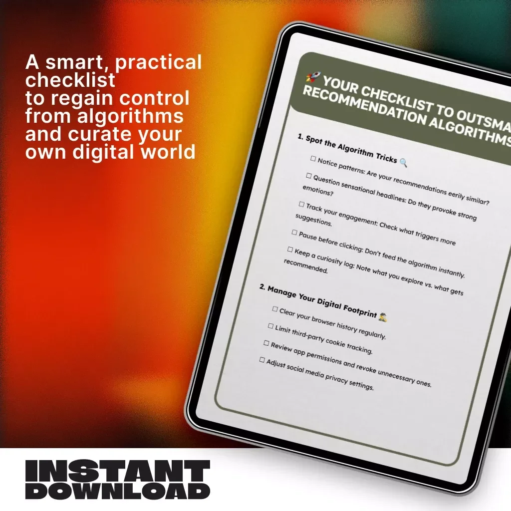 Your Checklist to Outsmart Recommendation Algorithms | Digital Download | How to Avoid Being Tricked by Recommendation Algorithms | Printable Productivity & Mindfulness Guide
