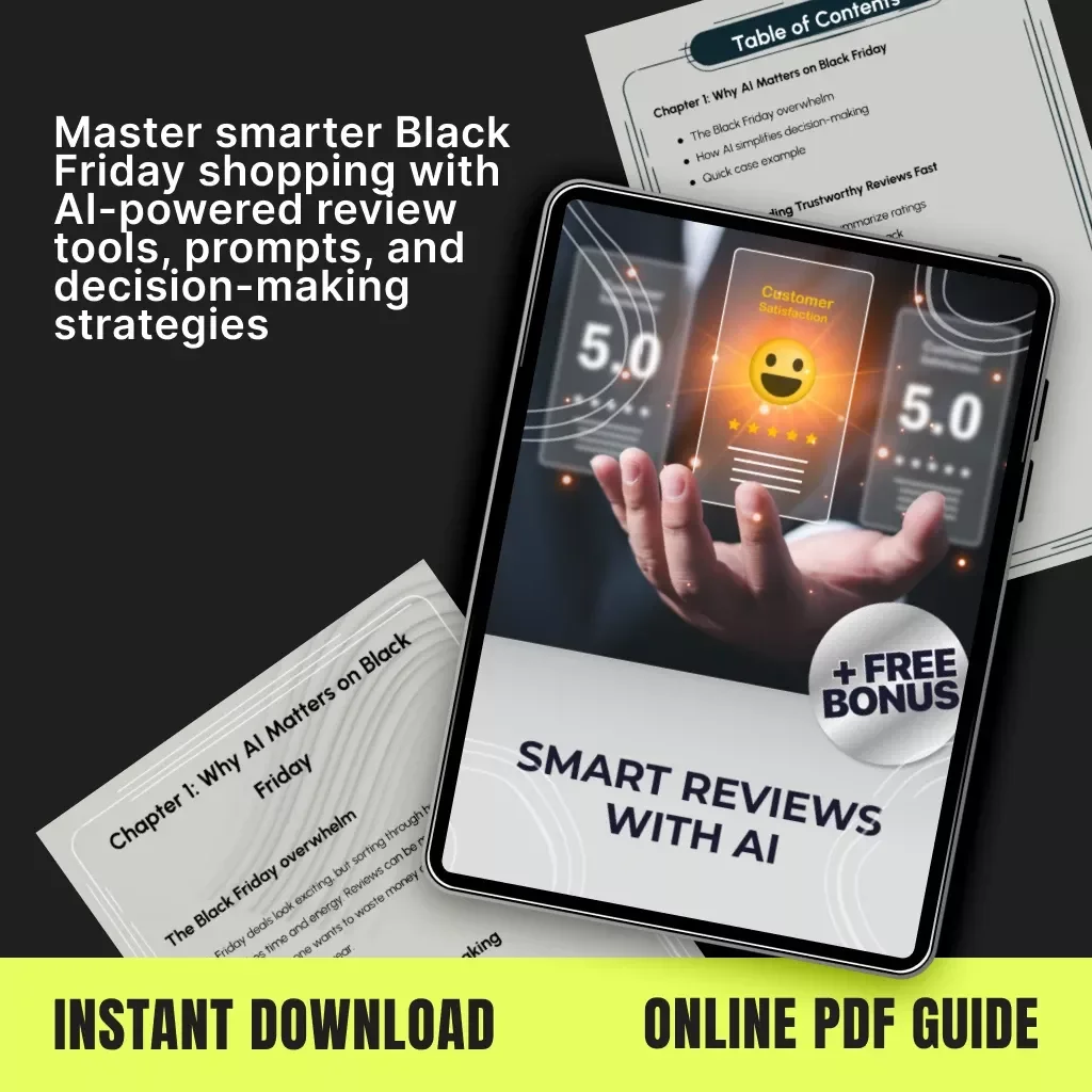 Smart Reviews with AI | Black Friday Shopping Guide | AI eBook for Smarter Buying Decisions | Digital Download | AI Prompts & Tools for Honest Product Reviews