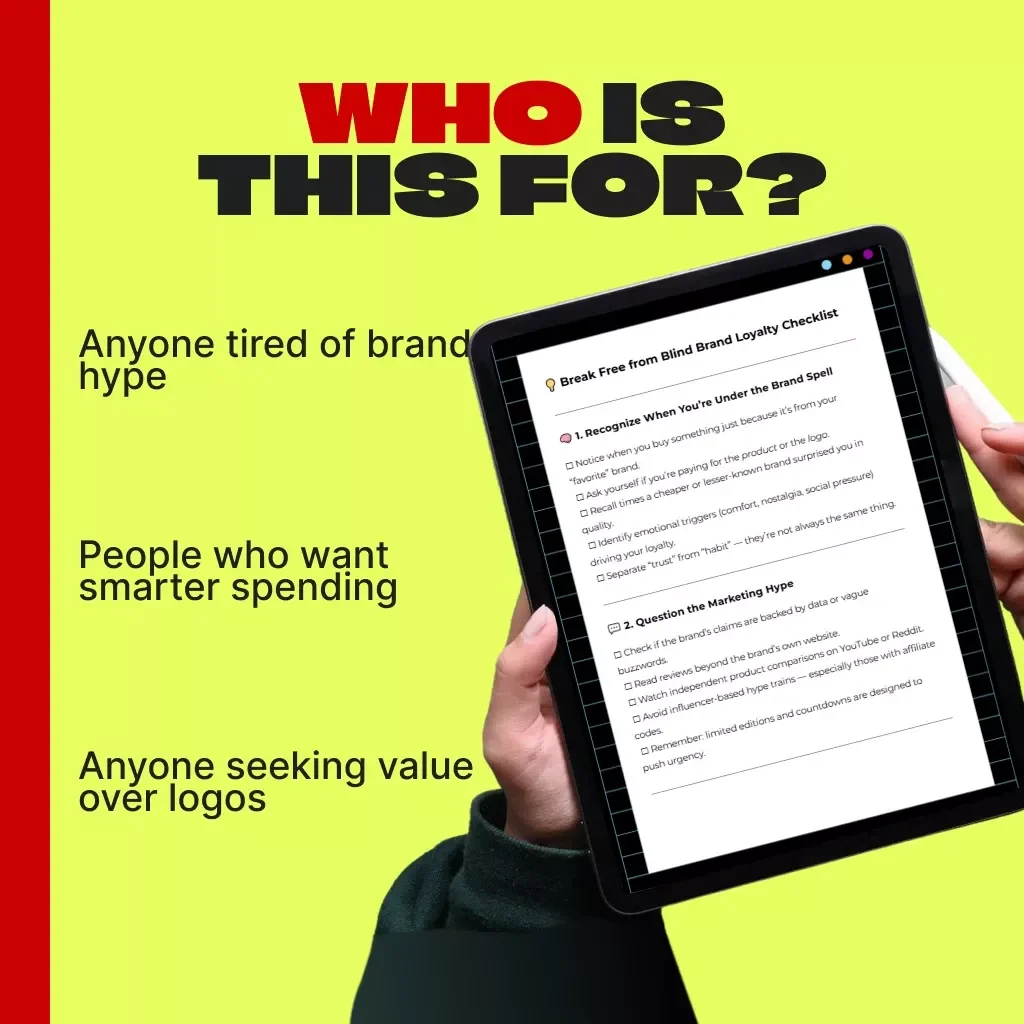 Break Free from Blind Brand Loyalty Checklist | Printable Self-Awareness Guide | Digital Download on How to Avoid Blindly Following Brand Loyalty | Mindful Shopping eBook for Smarter Consumer Choices