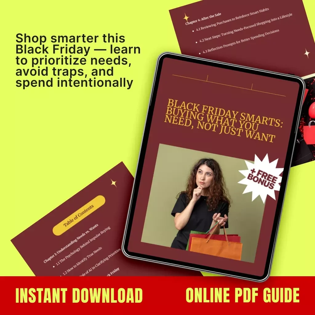 Black Friday Smarts: Buying What You Need, Not Just Want | Digital Guide on How to Focus on Needs Over Wants | Smart Budgeting, AI Tools & Shopping Strategy eBook