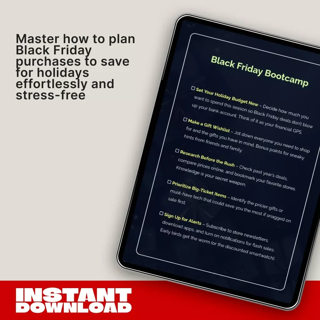 Black Friday Bootcamp Checklist | How to Plan Black Friday Purchases to Save for Holidays | Digital Download Guide for Smart Shoppers