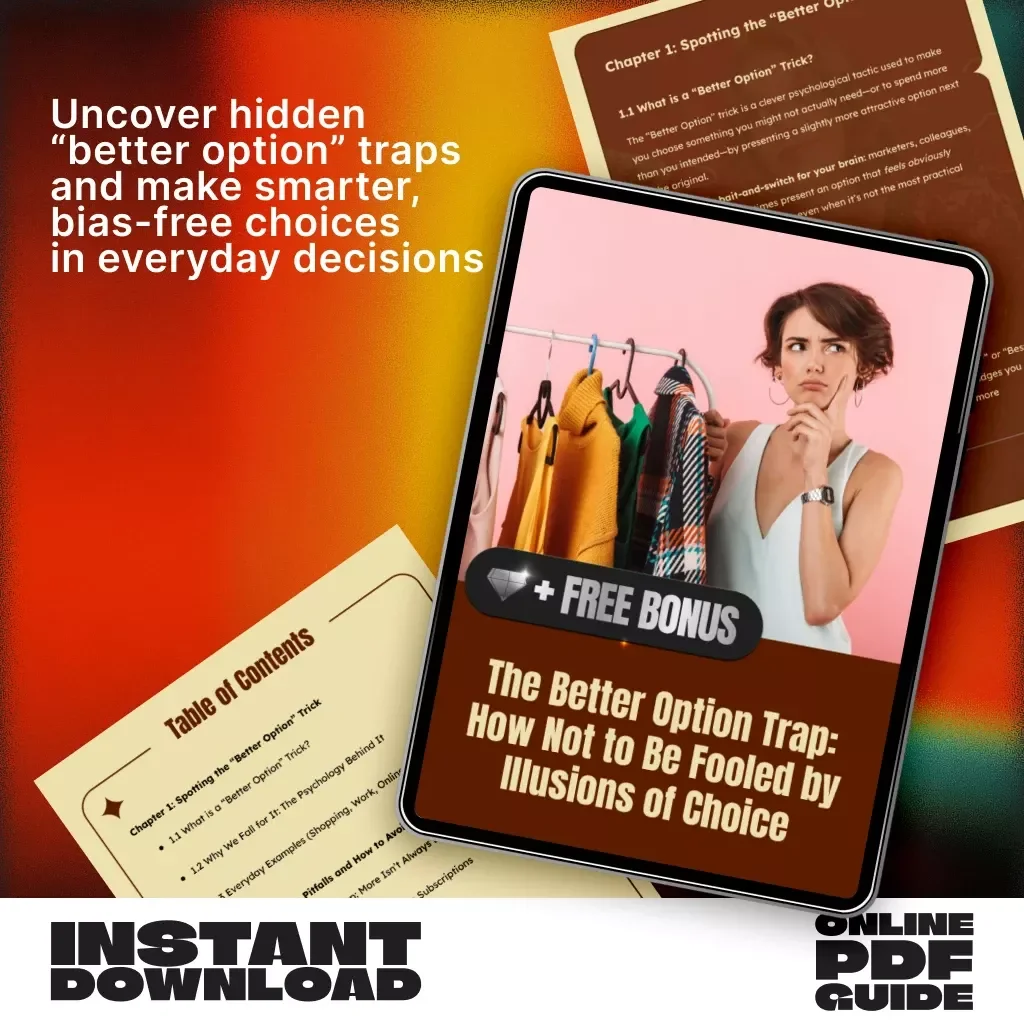 The Better Option Trap: How Not to Be Fooled by Illusions of Choice | Digital Guide on how to avoid being tricked by “better option” tricks, decision-making eBook, mindset & clarity workbook
