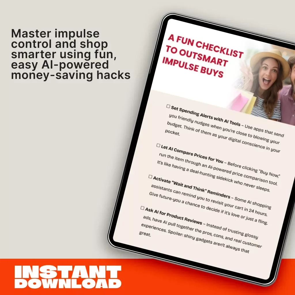 A Fun Checklist to Outsmart Impulse Buys – AI Shopping Guide, Digital Download, Budgeting eBook, Smart Spending Printable