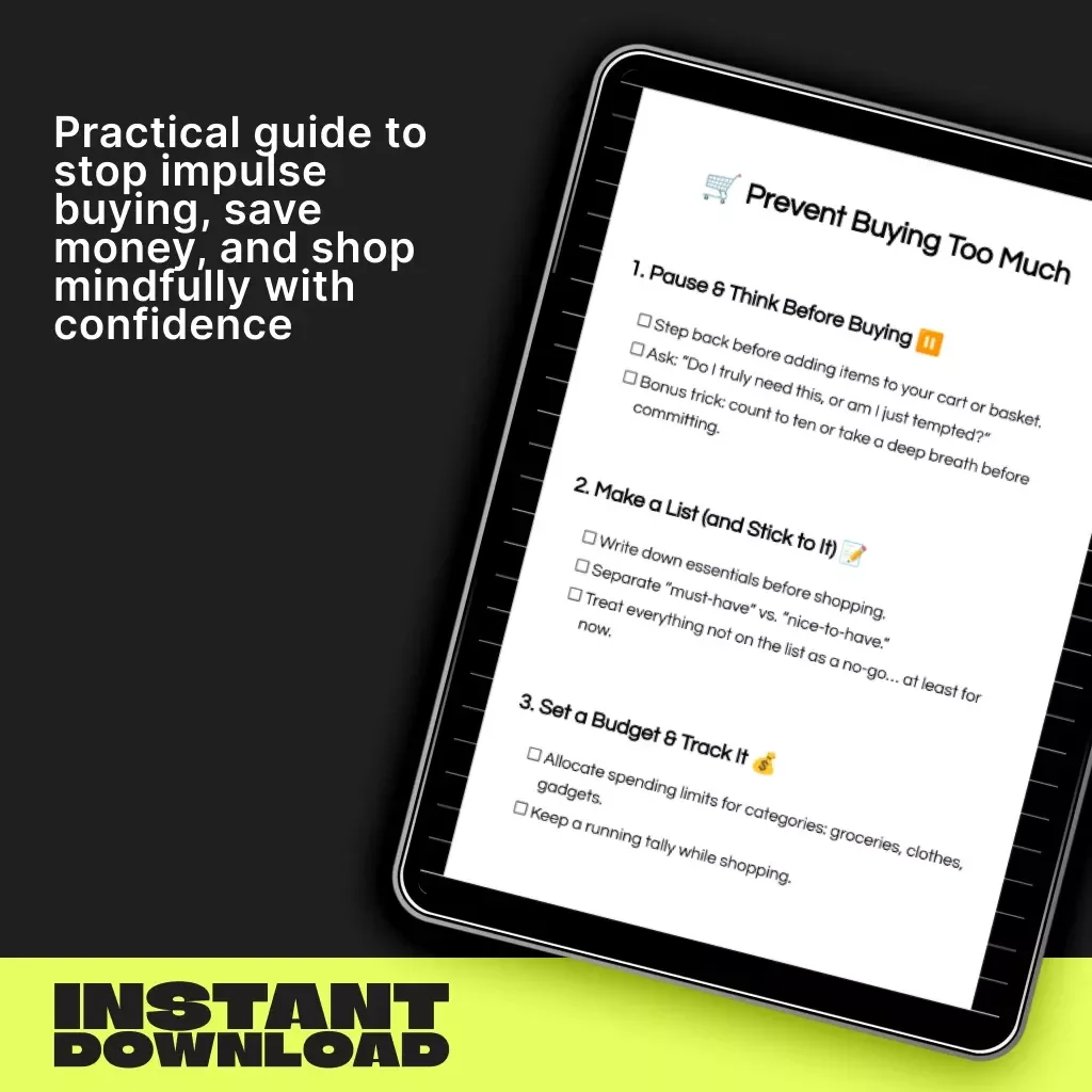 Prevent Buying Too Much | Digital Minimalist Guide | Budgeting & Smart Shopping eBook | Printable Download to Stop Impulse Spending