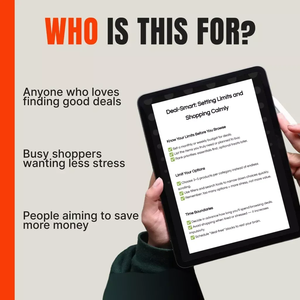 Deal-Smart: Setting Limits and Shopping Calmly | Digital Checklist for Smart Shoppers | How to Set Limits to Avoid Too Many Deals | Printable & Editable Guide